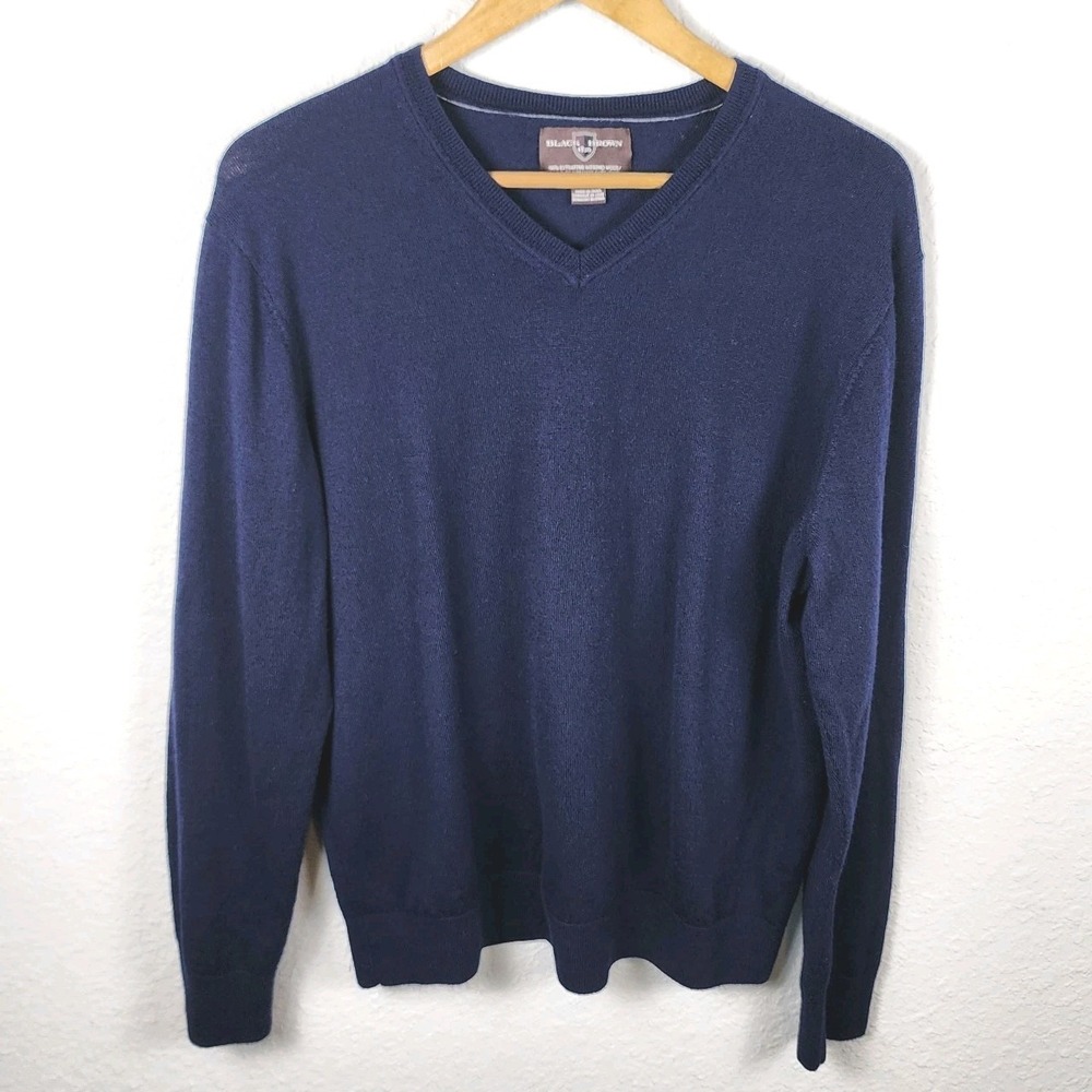 Black Brown‎ 1826 Sweater Mens XL Navy Blue All Extra Fine  Merino Wool Preppy